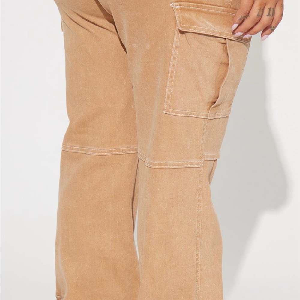 Fashion Nova alternate tan stretch cargo jeans size 13 brown / white - Picture 8 of 10